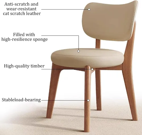 Miniatura 7 de Juego de 2 sillas de comedor tapizadas de cuero suave, sillas de comedor de madera maciza, con asiento acolchado y patas de madera para cocina, sala