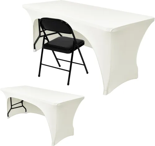 Miniatura 11 de Nasitos Paquete de 2 Manteles Ajustados de Spandex Negro para Mesas de 4 Pies - Cubierta para Mesa Plegable con Respaldo Abierto, Tela Lavable