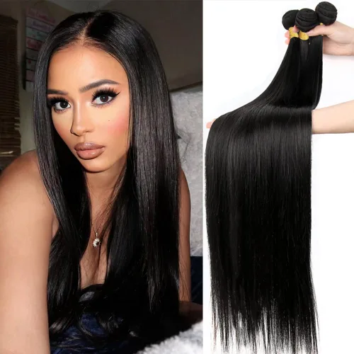 Miniatura 16 de Beautymoon Paquetes de cabello liso negro jet 4 manojos, cabello humano brasileño 14 16 18 20 pulgadas, 100% cabello virgen sin procesar liso, 4