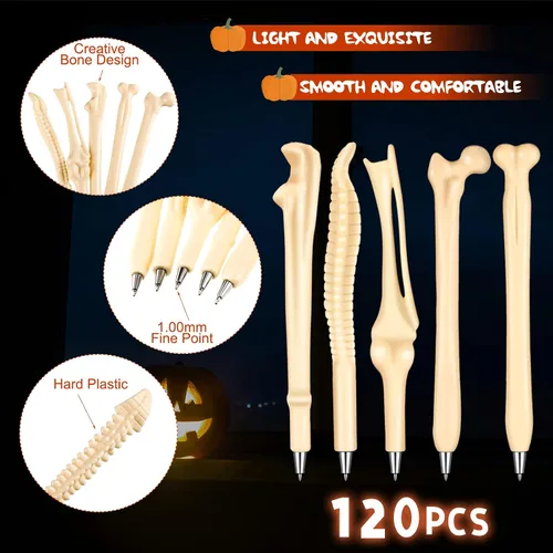 Miniatura 2 de Geosar Bolígrafos de hueso de Halloween novedosos con forma de hueso, bolígrafos de tinta negra de 0.039 in, bolígrafo de esqueleto, bolígrafos