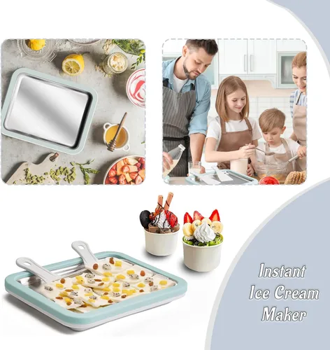 Miniatura 6 de Máquina para Hacer Helados Enrollados Máquina de Helado Instantáneo con 2 Espátulas Placa de Yogur Congelado Casero DIY Bandeja Instantánea