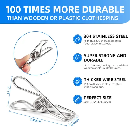Miniatura 2 de Paquete de 40 alfileres de alambre resistentes al aire libre, de acero inoxidable para colgar ropa, pinzas de metal, clips para ropa, pasadores