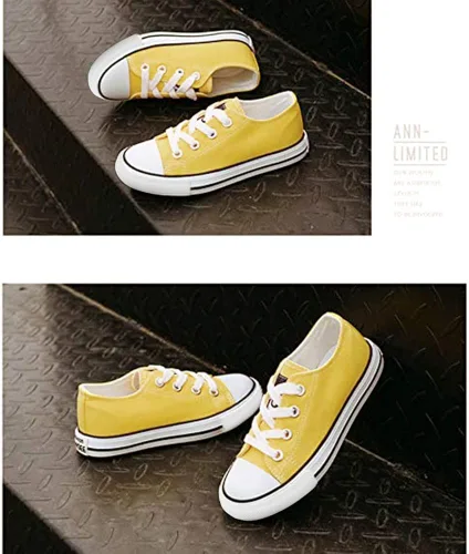 Miniatura 4 de iFANS - Tenis de lona de caña baja con cordones para niños y niñas