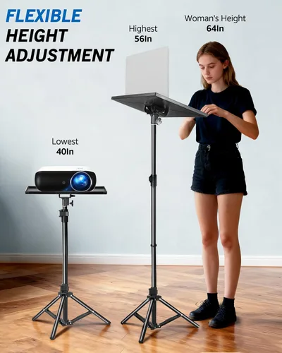Miniatura 3 de Lusweimi Trípode de soporte para proyector, soporte de computadora portátil ajustable de 56 pulgadas de altura con bandeja de 16 x 11 pulgadas