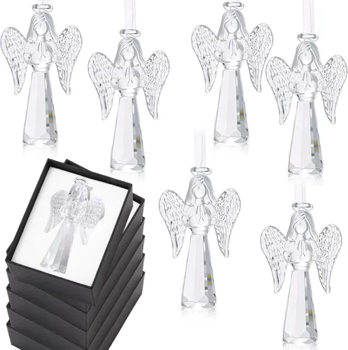 Miniatura 9 de CroBlissful 6 piezas de figuras de ángel de cristal, adornos para árbol de Navidad, adornos de ángel de la guarda, decoración del hogar para Navidad