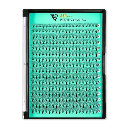 VAVALASH Extensiones de pestañas postizas en abanico 320 abanicos 10D 14D 16D 20D 0.05 0.07 de grosor, rizado C/D, abanicos prefabricados de tallo