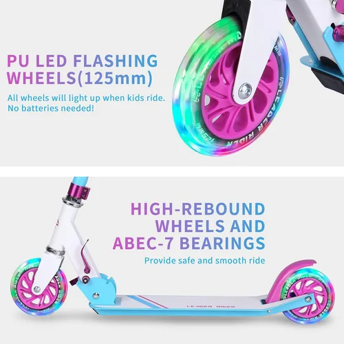 Miniatura 3 de Kick Scooter - Scooter portátil plegable para niños, diseño plegable ligero con alta visibilidad RGB iluminado LED en ruedas RGB colorido
