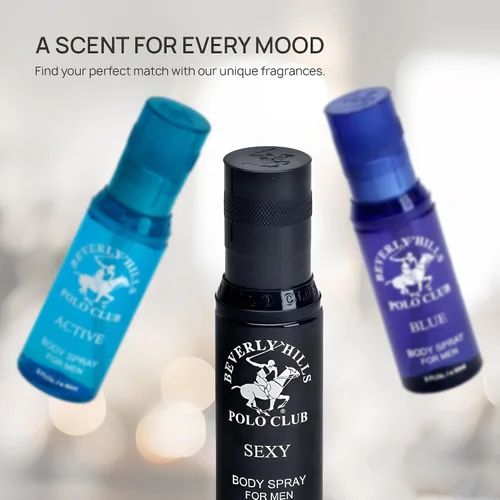 Miniatura 3 de Beverly Hills Polo Club Colección Signature Body Spray para hombre Juego de 3 piezas: azul, activo, sexy, fragancias versátiles para cada ocasión