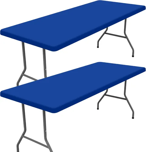 Miniatura 33 de Moosfor Paquete de 2 manteles rectangulares de elastano de 4 pies, elásticos y ajustables para pícnic, cubierta de mesa de patio elástica y lavable