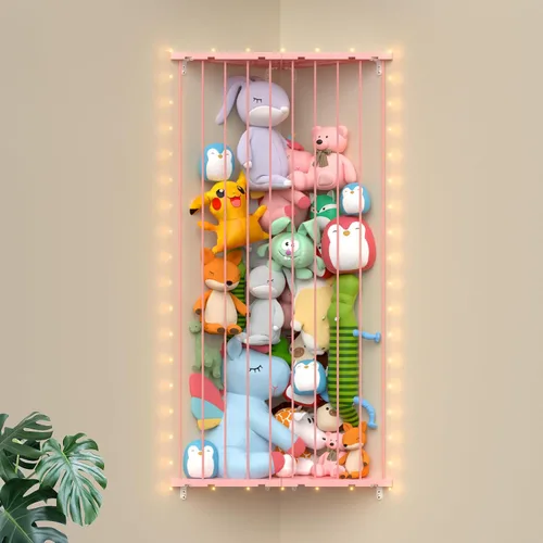 Miniatura 13 de Red de almacenamiento de animales de peluche de esquina – Soporte para animales de peluche con luces – Organizador de felpa colgante hamaca de Azul