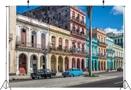Miniatura 4 de BELECO Telón de fondo de tela de 5 x 3 pies para la calle de Cuba Ciudad Latinoamericana Vieja Habana Centro Calle Colorido Fondo de Casa Cuba