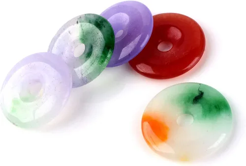 Miniatura 19 de FASHEWELRY 10 colgantes de piedras preciosas de disco de jade natural de 0.945-0.984 in, agujero grande curativo chakra, piedra pulida, abalorios