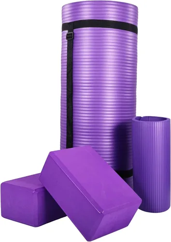 Miniatura 12 de BalanceFrom Esterilla de yoga multiusos de 1 pulgada extra gruesa de alta densidad antidesgarro con correa de transporte, bloques de yoga opcionales