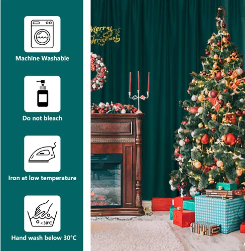 Miniatura 7 de MYSKY HOME Cortinas de 10 pies x 10 pies Verde Cazador Cortinas de Fondo para Fiestas Bodas Escenario Cortinas con Bolsillo para Barra Cortinas