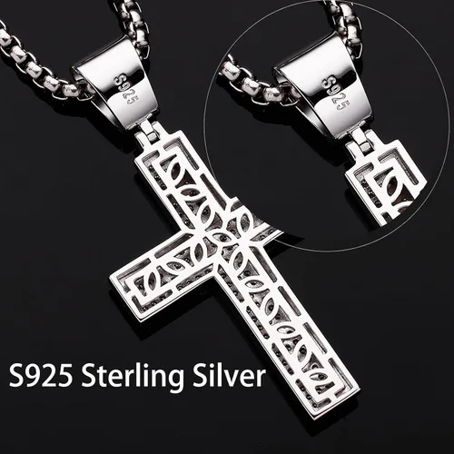 Miniatura 6 de HOLYCOME Colgante de cruz de moissanita helada para hombres, colgante de crucifijo de diamante de laboratorio para collar, plata de ley 925, joyería