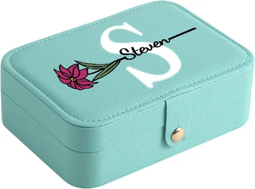 Caja organizadora de joyas de viaje pequeña personalizada para niñas y mujeres caja de joyería portátil con nombre personalizado flor de nacimiento