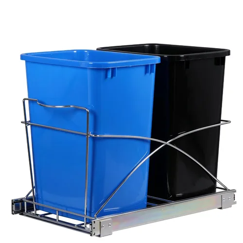 Miniatura 8 de Bote de basura deslizante extraíble de 35 cuartos de galón, contenedor de basura doble, contenedores de reciclaje debajo del gabinete para cocina