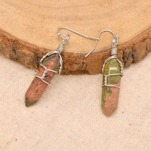 Miniatura 54 de Pendientes de cristal de punta envuelta en alambre de piedra pulida para mujer Reiki Energy Healing
