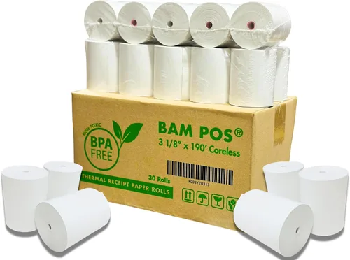 Miniatura 2 de BAM POS Rollos de papel térmico de recibo de 3 1/8 pulgadas x 190 pies para la mayoría de sistemas POS e impresoras de recibos, compatible