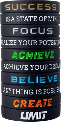 12 pulseras motivacionales de silicona con mensajes inspiradores para hombres y mujeres, pulseras de goma de élite, pulseras de equipo atlético de