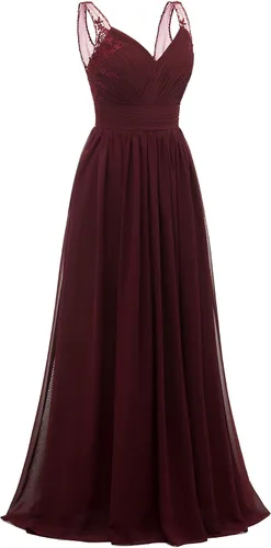Miniatura 2 de Vestidos de dama de honor de encaje de gasa largos para mujer, cuello en V, plisados, tirantes de tul acampanados, vestidos de graduación, noche