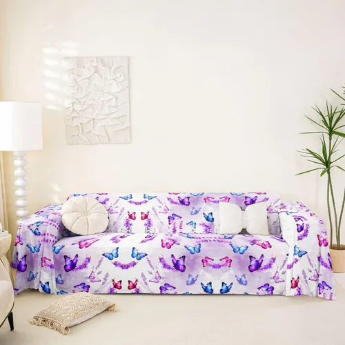 Miniatura 11 de Erosebridal Funda de sofá floral de 71 x 91 pulgadas, diseño de loto, antideslizante, acuarelas, diseño de hojas de flores azules, con pintura