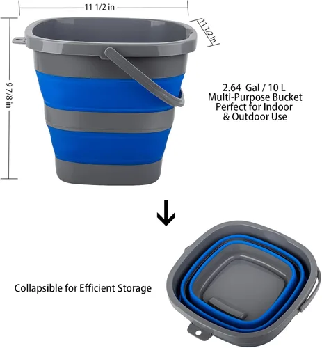 Miniatura 2 de Cubo plegable con 2.6 galones (10L), cubo de fregona para limpieza, cubo de plástico para jardín, lavado de autos o campamento, cubo portátil de Azul