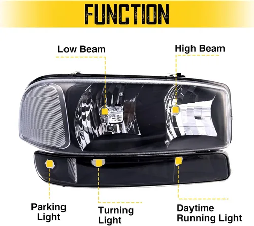 Miniatura 2 de KAX Conjunto de faros, repuesto negro para Sierra 1999-2006, Yukon 2000-2006, Sierra 1500 Classic Hybrid/SL/SLE/SLT/WT, GM2502188 GM2503188 GM2503188