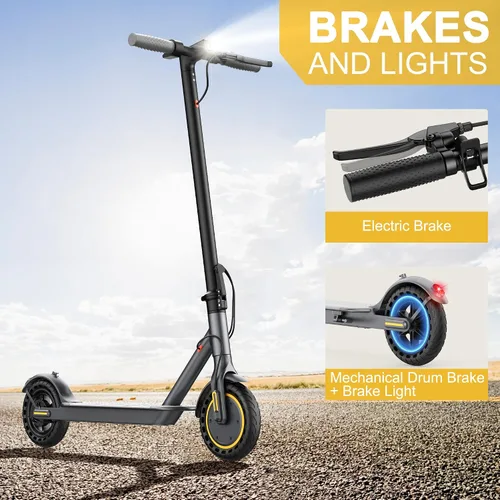 Miniatura 7 de Qlaway 10/8.5" E Scooter for Adults 19 MPH Sport Escooter 350W Motor, Electric Scooter 15-22 Miles Range, Bearing 265 LBS/APP Control Gris- amarillo