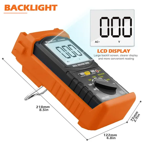 Miniatura 5 de Megohmmeter 200 Gig Ohm - Probador de resistencia de aislamiento digital de 500 V/1 kV/2.5 kV/5 kV, voltaje de rango automático, probador