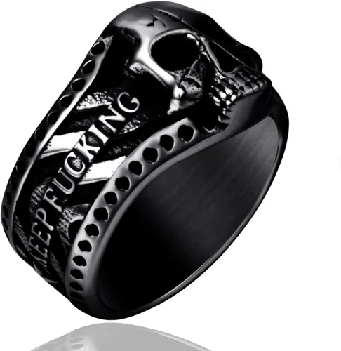 ELFASIO Anillo vintage de acero inoxidable con calavera gótica para hombres y niños, banda de esqueleto plateado, cóctel, fiesta, ciclismo, talla