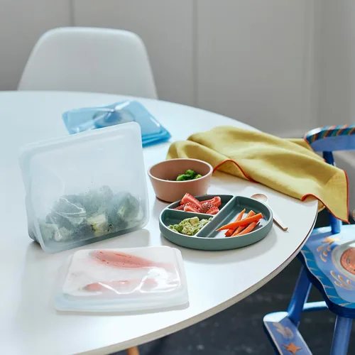 Miniatura 3 de Bolsa de almacenamiento reutilizable de silicona Stasher, tamaño mediano con base, bolsa reutilizable para congelador, apta para microondas
