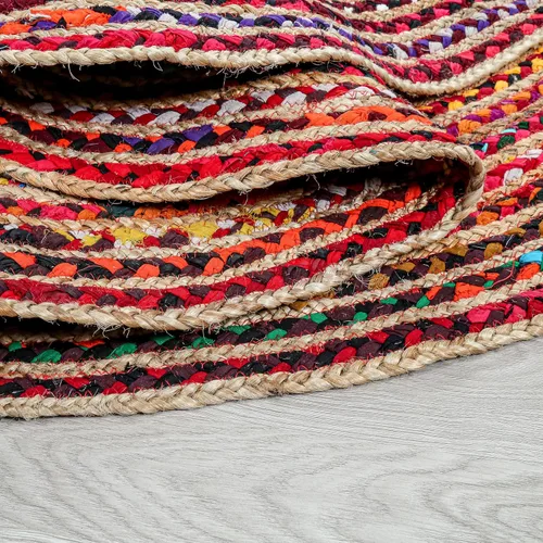 Miniatura 6 de Alfombra redonda de yute tejida a mano de 3 pies - Alfombras bohemias coloridas para sala de estar - Alfombra bohemia multicolor trenzada a mano