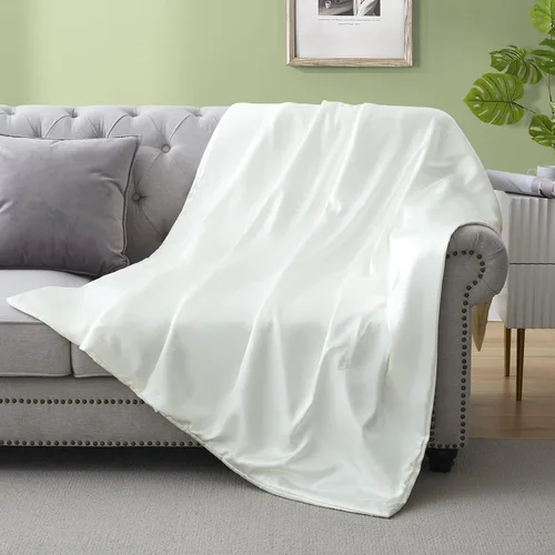 Miniatura 11 de Manta de seda – Manta de satén plegable de enfriamiento beige para sofá, cama, campamento, al aire libre, viajes, coche – Manta súper suave y ligera
