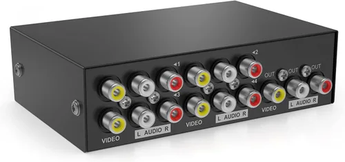 MT-ViKI Interruptor AV RCA de 4 vías, 4 en 1 Salida Video Compuesto L/R Audio Switcher Selector Caja para Reproductor de DVD, SNES, N64, PS2/3