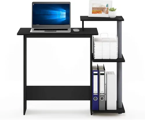 Miniatura 4 de Furinno Efficient Home - Escritorio para computadora portátil/laptop con estantes cuadrados, color negro/gris