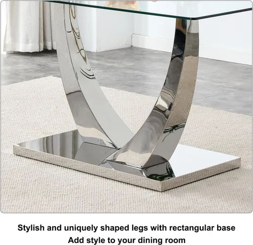 Miniatura 4 de Juego de mesa de comedor de vidrio de 63" para 4, juego de mesa de comedor moderno para 4, mesa de cocina y sillas de cuero PU, mesa de comedor