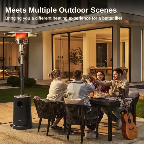 Miniatura 4 de EAST OAK - Calentador de patio de 50,000 BTU con diseño de mesa, quemador de acero inoxidable de doble capa, sistema de protección triple, ruedas