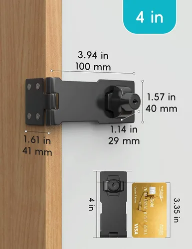 Miniatura 2 de Cerradura de cerrojo con llave de 4 pulgadas para armarios y puertas pequeñas, diseño de perilla giratoria, aleación de zinc resistente con hierro