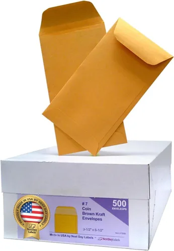 Miniatura 4 de NextDayLabels Sobres de monedas #7 - Paquete de 25 sobres de papel kraft marrón para dinero en efectivo, monedas, joyas o piezas pequeñas para uso