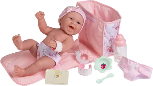 Juego de regalo de 10 piezas de bolsa de pañales de lujo | Feat. Muñeca realista de bebé recién nacido sonriente de 13 pulgadas | La Newborn - JC