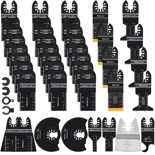 Miniatura 11 de Bionso Hoja de herramienta oscilante de titanio, 19 piezas, cuchillas multiherramienta universales profesionales para madera y metal, kits