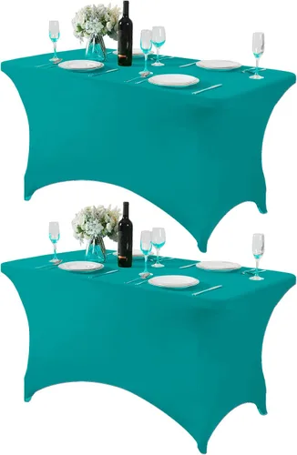 Miniatura 88 de Mantel de elastano para mesas de 4, 6 u 8 pies, mantel elástico universal ajustable para fiestas, banquetes, bodas y eventos - Verde manzana