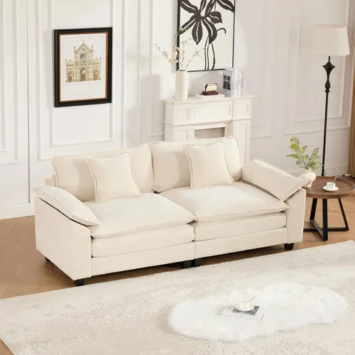 Miniatura 35 de Sofá modular negro de 111.5 pulgadas, sofás seccionales grandes de 3 plazas para sala de estar, sofá nube de tela de felpilla de gran