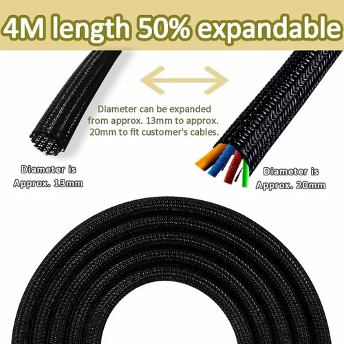 Miniatura 2 de Funda de gestión de cables de 13 1/8 pies a 1/2 pulgadas, trenzada, color negro, a prueba de mascotas, tubo de telar de alambre trenzado
