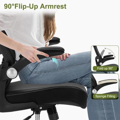 Miniatura 5 de Ergonomic PU Leather Office Chair, 400lbs Weight Capacity, Breathable Mesh Back, Adjustable Height & Flip-Up Arms, Heavy Duty Computer Desk Chair