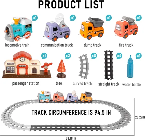 Miniatura 2 de Juguete de Tren Eléctrico para Niños Pequeños de 1 a 3 años, Locomotora de Vapor, Camión de Choque y Va, Figura de Personas con Humo, Luces