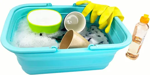 Miniatura 6 de SAMMART Tina plegable con asa de 9.2 litros (2.37 galones) - Cesta de picnic portátil al aire libre - Lavabo plegable para lavar platos, campamento