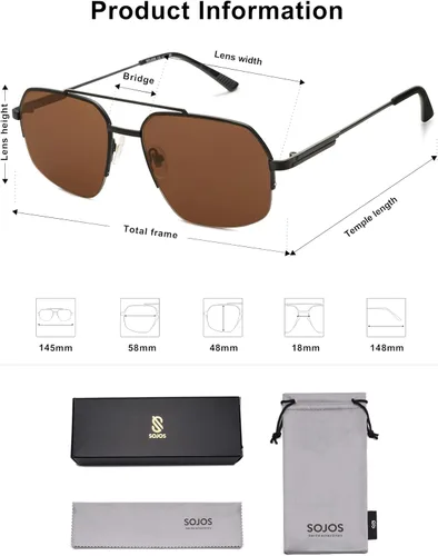 Miniatura 10 de SOJOS Trendy Aviator Sunglasses Mens Womens Retro Double Bridge Metal Frame Semi-Rimless Shades SJ1191