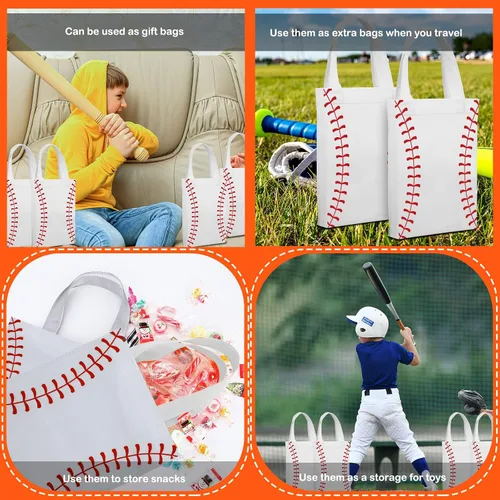 Miniatura 4 de Ferraycle 24 bolsas de regalo de béisbol con asas, reutilizables, para aperitivos, golosinas, bolsas no tejidas para cumpleaños, deportes, fiestas